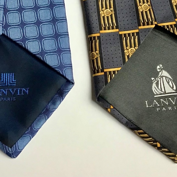2 LANVIN Paris (gold & gray ) +1 (blue) all silk/soie tie made in France 🇫🇷 - Picture 3 of 6